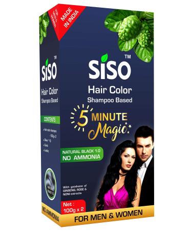 Siso 5 Minute Magic Permanent Hair Color Shampoo 200g - Natural Black 100% Grey Coverage with Herbal Extracts 0% Ammonia & Silicone