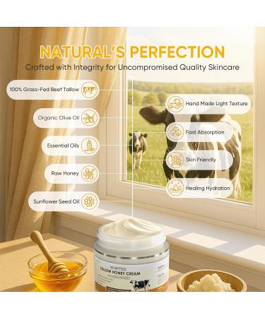Beef Tallow for Skin Grass Fed Beef Tallow and Honey Balm Body & Face Moisturizer Unscented All Organic Whipped Tallow Face Cream Natural Formula All Skin Types 2 Oz - Buy Online on GoSupps.com