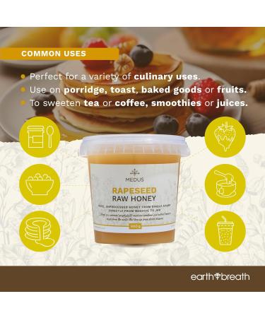 Earthbreath Rapeseed Raw Honey - Oilseed Canola - 900g - Pure Unprocessed Unpasteurised - From Single Apiary - Natural Healthy Sweetener for Cooking Coffe Tea Juice Drinks Food - Buy Online on GoSupps.com