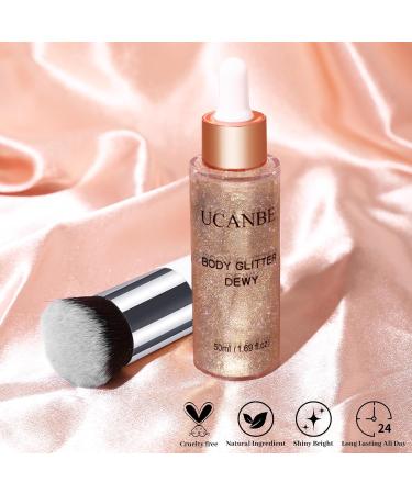 UCANBE Rose Gold Face & Body Glitter Liquid Highlighter - Illuminating Dewy Drops with Brush 50ml Luminizer & Skin Shimmer Oil - Buy Online on GoSupps.com