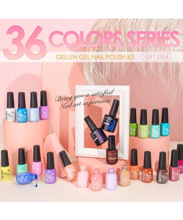 Gellen Gel Nail Polish Kit - 39 Pcs Rainbow Nude Gray Glitters with GlossyMatte Top & Base Coats | Nail Art Set for HomeSalon | Perfect Holiday Gift - Buy Online on GoSupps.com