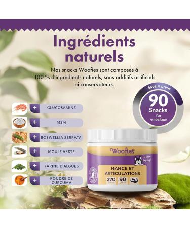 Woofies HIPS & Joint Hip and Joint Supplement for Dogs Glucosamine Boswellia Serrata Chondroitin MSM and Omega-3 Mobility Flexibility and Pain Relief 270 Natural Snacks - Buy Online on GoSupps.com