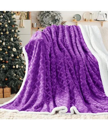 inhand Sherpa Throw Blanket Warm Cozy Soft Throw Blanket for Couch Bed Sofa Fluffy Reversible Plush Fuzzy Sherpa Fleece Blankets and Throws for Adults Women Men(Purple 50 x 60 ) Purple 50