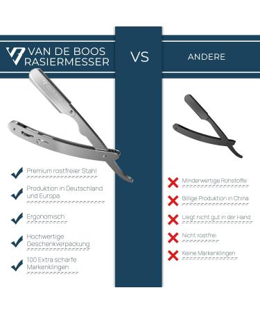 Van de Boos Razor Set - Chrome Stainless Steel Beard Knife & 100 Derby Blades for Precise Wet Shaving - Buy Online on GoSupps.com