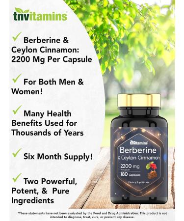 Berberine with Ceylon Cinnamon: 2200 mg Per Capsule - 180 Capsules | Natural Berberine Supplement for Cardiovasular & Circulatory System Health* | 6 Month Supply | Made in The USA! - Buy Online on GoSupps.com