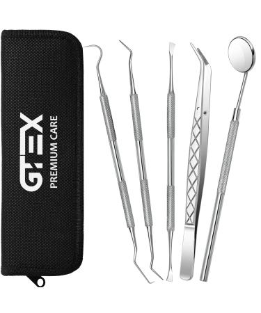 GTEX Plaque Remover for Teeth 5PC Dental Tools Kit for Teeth Cleaning Plaque Removal Tartar Remover for Teeth Dental Plaque Removal Tool Dental Mirror Teeth Cleaning Kit for Home Use