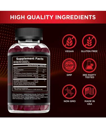 Effective Nutra Berberine Gummies with Ceylon Cinnamon | Sugar-Free Supplement 1200mg for Blood Sugar Support Heart Health Energy | 45-Day Supply Natural Berry Flavor Made in USA (90 Count) - Buy Online on GoSupps.com