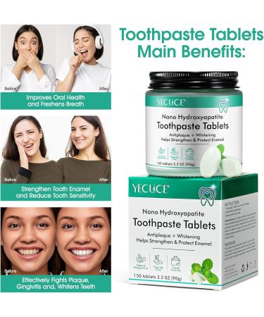 150P Toothpaste Tablets - Nano Hydroxyapatite Travel-Friendly Sensitive Toothpaste Bites for Kids & Adults Spearmint Flavor - Buy Online on GoSupps.com