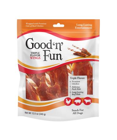 Good 'N' Fun Triple Flavor Wings, Made with Real Meat, Treats for All Dog Sizes 12 Ounce (Pack of 1)