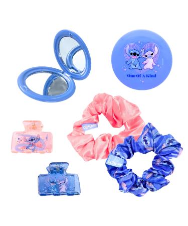 Disney Stitch Beauty Set Includes Mirror 2 Scrunchies Hair Scrunchies and 2 Hair Clips Gift Set for Girls