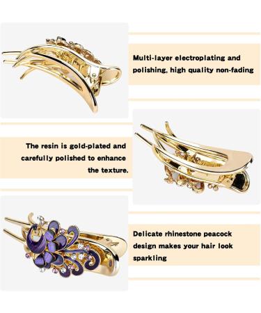 GlobleGarden Hair Clips Alloy Crystal Hair Stone Braided Jaw Clip Peacock Three Teeth Clip Duckbill Clip Women Hair Accessories (Purple) - Buy Online on GoSupps.com