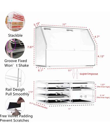 Cq acrylic Clear Makeup Organizer with 5 Drawers & Dust Top - Set of 2 | Cosmetic Display Case for Bathroom Countertop | Stackable & Waterproof Storage Solution - Buy Online on GoSupps.com