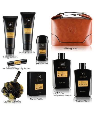Premium Sandalwood Amber Bath and Body Gift Set for Men - Ideal Birthday Christmas Father's Day Gifts | Relaxing Spa Kit in Deluxe Toiletry Bag - Buy Online on GoSupps.com