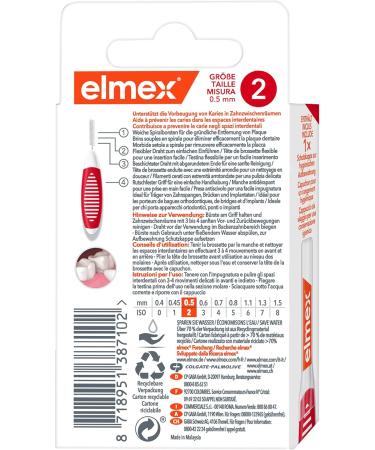 Elmex Interdental Brush Red Size 2 (0.50mm) - 8 Pack | Effective Interdental Cleaning for Small Gaps - Buy Online on GoSupps.com