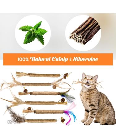 Zuimei 6 Pack Silvervine Chew Sticks Kitten Teething Toys Natural Cat Teeth Nip Cleaning Teeth Chew Catnip Toys with Bells and Feathers for Cat Teeth Cleaning Kitten Teething and Stress Release - Buy Online on GoSupps.com