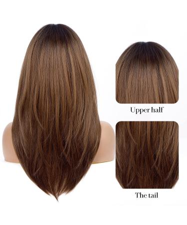 Blonde Unicorn Long Layered Brown Wig with Bangs | Ombre Brown Auburn Women's Synthetic Fiber Wig - Buy Online on GoSupps.com