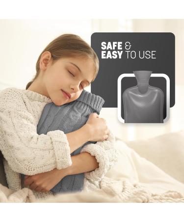 KEPLIN Cosy Hot Water Bottle with Knitted Cover - Relieves Body Aches & Pains Washable Safe & Durable Heating Pad - Ideal Cosy Nights & Gifts - Large 2L (Grey) Grey Knitted - Buy Online on GoSupps.com