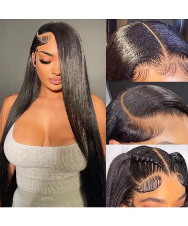 GLOWNINA 13x6 Straight Lace Front Wigs Human Hair 180% Density HD Transparent Glueless Wigs Human Hair Pre Plucked Bleached Knots with Baby Hair Brazilian Lace Frontal Wigs for Women Natural Color 26 Inch
