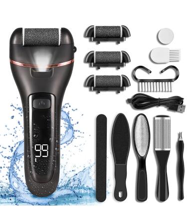 Hoquare Electric Foot File 16 in 1 Hard Skin Remover for Feet Waterproof Foot Scrub Callus Remover with 3 Replacement Rollers LCD Display Rechargeable Professional Pedicure Set Scrubber Care Kit