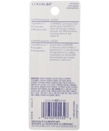 CoverGirl Continuous Color Lipstick Iced Mauve 420 - Pack of 2 (0.13 oz Bottles) - Buy Online on GoSupps.com