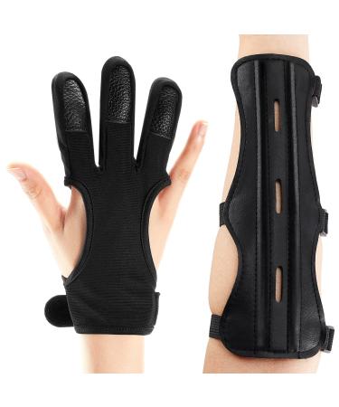 2 Pcs Archery Arm Guard Archery Glove Youth Kit Adjustable 3 Strap Archery Wrist Guard Leather PU Archery Bracer Three Finger Archery Finger Tab Bow Finger Guard for Adult Hunting Shooting Accessories