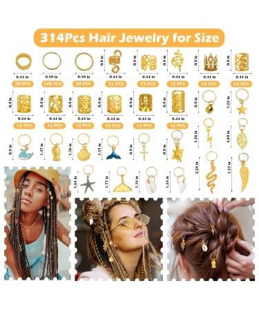 314 Pieces Women's Hairdressing Jewelry - Aluminum & Gold Accessories for Braids Dreadlocks Rings Cuffs & Charms - Buy Online on GoSupps.com