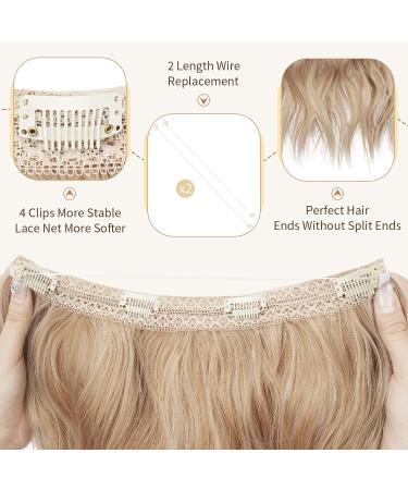 Sofeiyan Invisible Wire Hair Extensions with Soft Lace Weft Transparent Wire Adjustable Size with 4 Secure Clips Long Curly Wavy Synthetic Hairpiece for Women - 20 Inch Honey Blonde/Platinum Blonde Honey Blonde Mixed Platinum Blonde - Buy Online on GoSupps.com