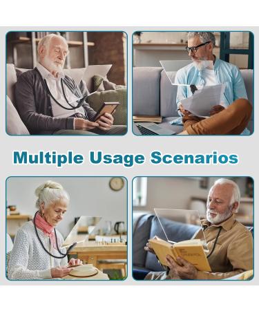 5X Hands-Free Magnifying Glass for Neck Wear 6.7" x 9.5" Larger Full Page Magnifying Lens with 10X Foldable Handheld Magnifying Glass for Seniors and Low Vision Person (White) - Buy Online on GoSupps.com