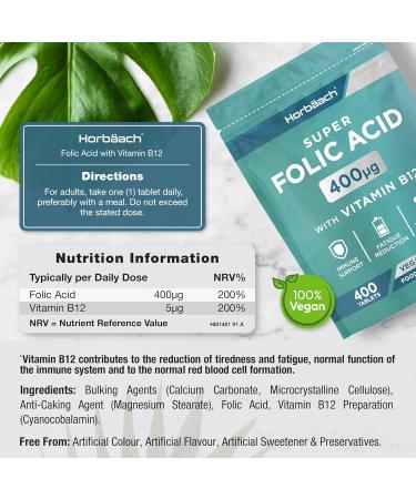 Folic Acid Pregnancy 400mcg with Vitamin B12 | 13 Months | 400 Vegan Tablets | Immune System Supplement - Buy Online on GoSupps.com