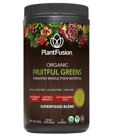 PlantFusion Fruitful Super Greens Powder - Fermented Juice Powder Blend with Digestive Enzymes Probiotics & Prebiotic Fiber - Organic Non-GMO Vegan Gluten-Free - 8.46 oz 30 Servings
