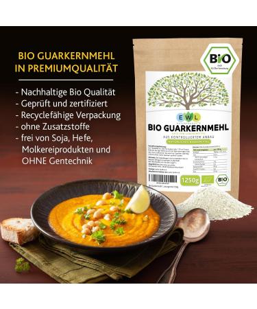 Buy EWL Natural Products Bio Guarkernmehl 1250g | Gluten-Free Guar Gum Flour | XXL Pack - Premium Quality E412 Thickener for Baking & Cooking - Buy Online on GoSupps.com