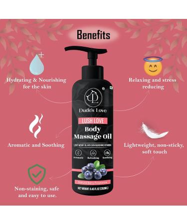 Dude's Love - Berry Edible Full Body Massage Oil - Revitalising Detoxifying & No Stain | Non-Sticky Aromatherapy Oil with Lime & Juniper Berry Essential Oil - 250 ML Lush Love - Berry 250 ml (Pack of 1) - Buy Online on GoSupps.com