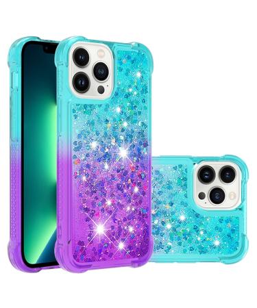 Tivenfezk nadoli glitter drive sand shell for iPhone 15 Pro silicone shockproof gradient colored waterfall cell phone shell transparent bumper protective cover liquid transparent case iPhone 15 per blue violet