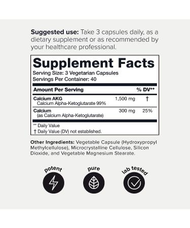 1800mg Ultra High Purity Ca AKG Supplement - Highly Purified 99%+ Calcium Alpha-Ketoglutarate - 120 Vegetarian Capsules - Third-Party Tested for Maximum Bioavailability - Buy Online on GoSupps.com