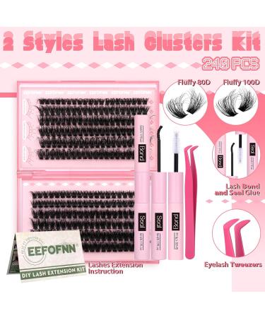 Buy Eefofnn Fluffy Lash Extension Kit - 240pcs DIY Individual Eyelashes 80D+100D Cluster Lashes Bond & Seal Glue Tweezers - 10-20MM D Curl Volume - Buy Online on GoSupps.com