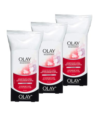Olay Regenerist Micro-Exfoliating Wet Cleansing Cloths - 30 Count - Pack of 3