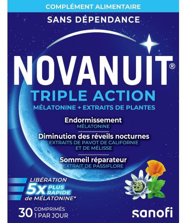NOVANUIT TRIPLE ACTION - Food Supplement - Sleep - 30 tablets - Sleeping - Night awakenings - Restful sleep