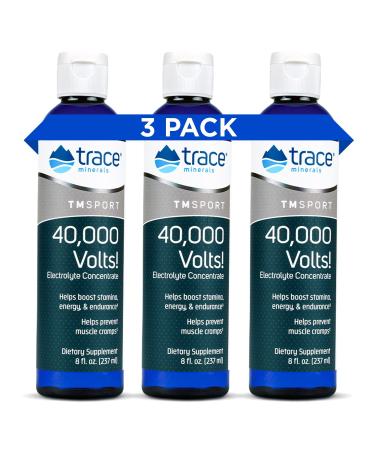 Trace Minerals – 40,000 Volts! (8oz) 3 Pack | Liquid Electrolyte Concentrate Drops | Relief of Dehydration, Leg & Muscle Cramps | Energy and Endurance Support with Magnesium, Potassium, Sulfate, Boron 8 Fl Oz (Pack of 3)