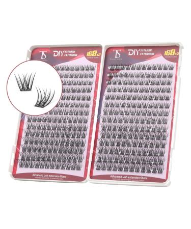 Think Show Imitation Mink Individual Wispy Natural Look Eye Volume Fluffy Lash Clusters DIY False Eyelash Extensions Spikes Kit 8-16mm (W57) 336-W57