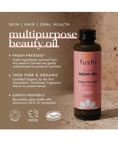 Fushi Organic Neem Oil 50ml - Untreated & Freshly Pressed for Itchy Scalp & Irritated Skin - Ethical Vegan Skincare Made in Britain - Buy Online on GoSupps.com
