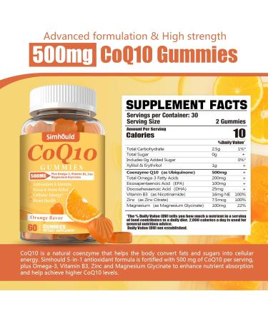 2 Pack CoQ10 500MG Gummies - Vegan Omega-3 Magnesium Vitamin B3 & Zinc | 3X Absorption for Heart Health & Energy - Non-GMO 120 Counts - Buy Online on GoSupps.com