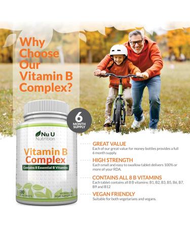 High Strength Vitamin B Complex - 180 Vegan Tablets - 6 Month Supply | Nu U Nutrition - Buy Online on GoSupps.com
