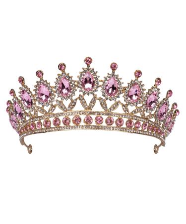 Baroque Crystal Princess Crowns for Women  Pink Rhinestone Birthday Tiaras for Girls Queen Crown Hair Accessories for Wedding Performance Prom Party Type5-Pink