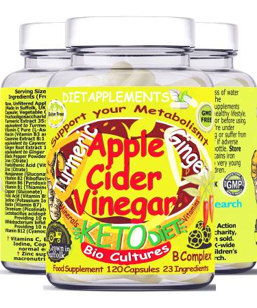 Raw Unfiltered Apple Cider Vinegar with The Mother Turmeric 1400mg Ginger Black Cayenne Pepper Bio Cultures. 2775mg/serving. Metabolism Vitamins. Vegan Vegetarian High-Strength Complex. (1)