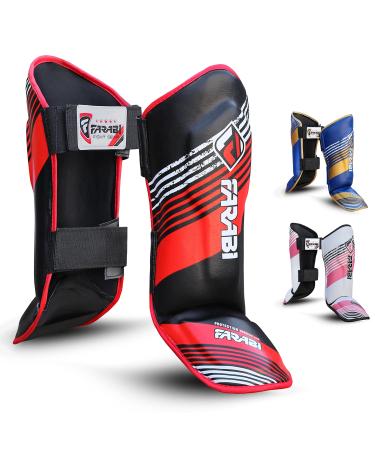 Farabi Sports Schienbeinschoner Kickboxing Children Shin Instep MMA Schiensbeinschoner for boxing Muay Thai kickboxing karate taekwondo martial art training Black/Red - Buy Online on GoSupps.com