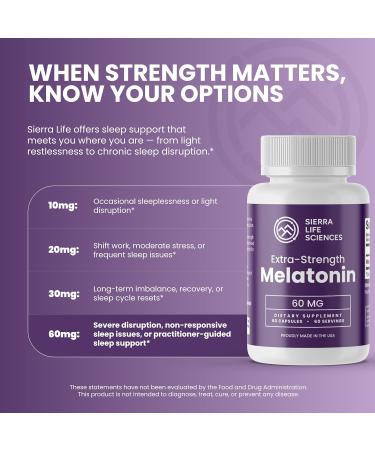 SIERRA LIFE SCIENCES 60 mg High Dosage Melatonin in Easy-to-Swallow Capsules - 120 Servings - Buy Online on GoSupps.com
