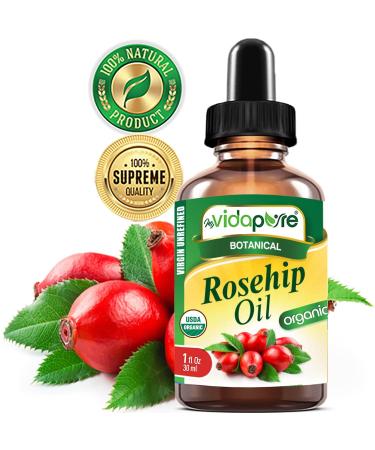 MYVIDAPURE Organic ROSEHIP OIL Certified Organic WILD GROWTH RAW Pure VIRGIN UNREFINED for Face, Body, Hair and Lip Care (1 Fl Oz) 1 Fl Oz (Pack of 1) - Buy Online on GoSupps.com