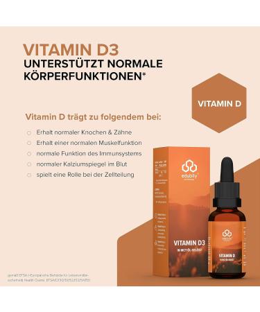  edubily nutrition edubily nutrition Vitamin D3 Drops without Vitamin K 20 ml - Cholecalciferol in MCT oil - Vegetarian - Vitamin D contributes to the normal function of the immune system bones and - Buy Online on GoSupps.com