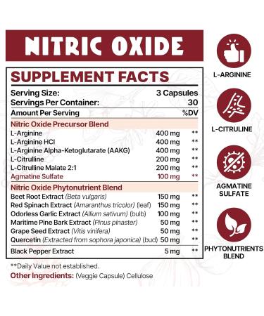 Buy Nitric Oxide Supplement for Men - 13 in 1 Arginine & Citrulline Complex | 2 Bottles 90 Capsules | 2 255mg Per Serving - Optimized for Performance - Buy Online on GoSupps.com