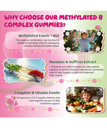 Geeoasis L-methylfolate for Kids Gummies Methylated B Complex Chewable Supplement for Women with Methylated B12 Zinc Citrate Vitamin C Choline Theanine & Saffron Energy Stress 5-MTHFR 60 Ct - Buy Online on GoSupps.com